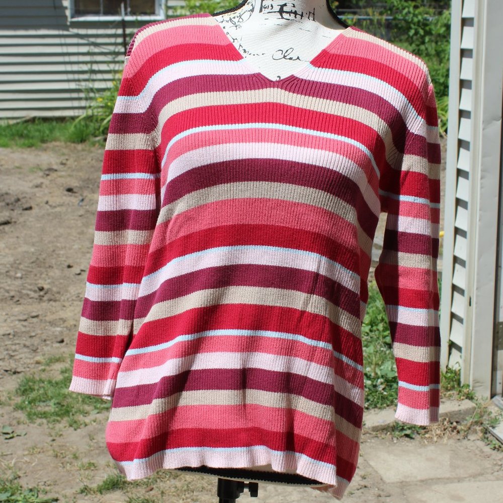 Cherokee Large Women's Striped V-Neck Sweater